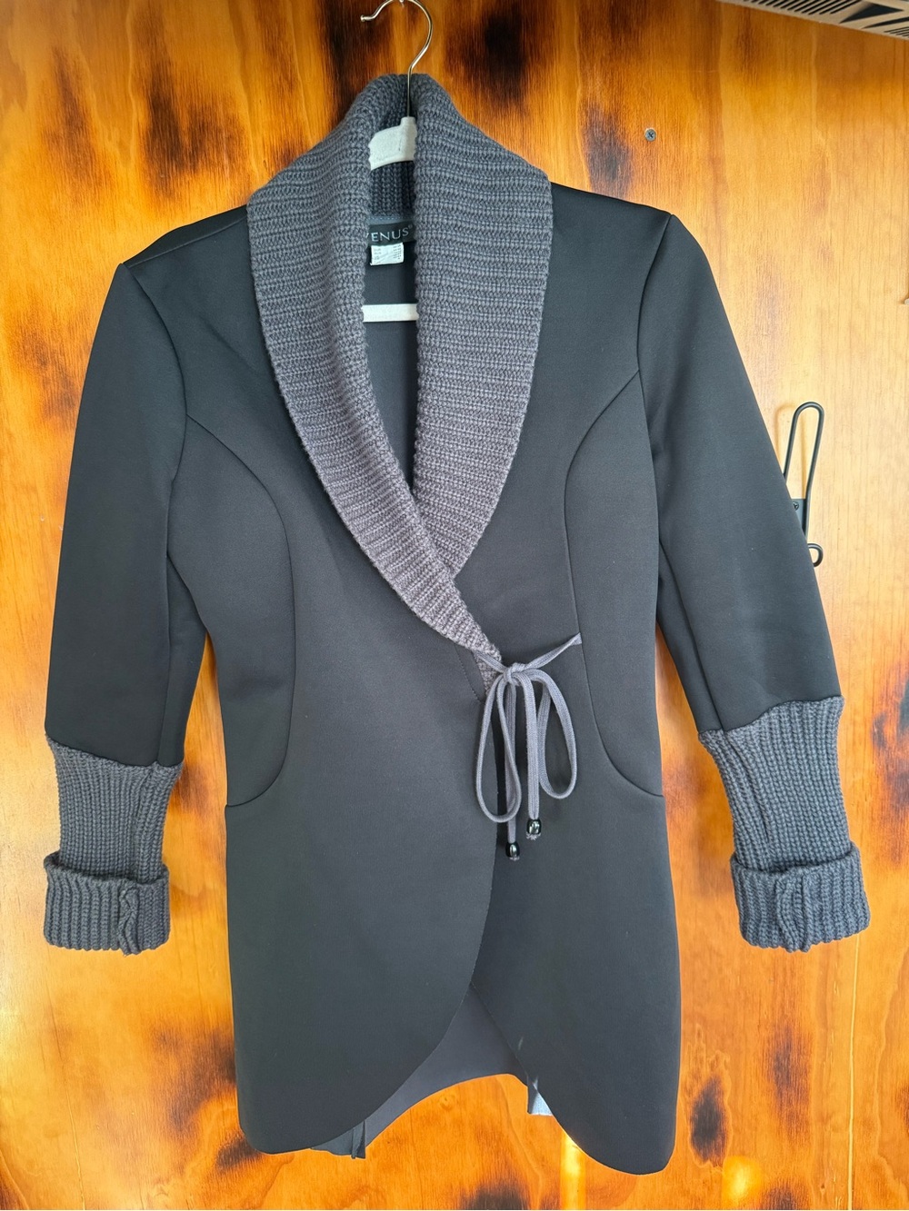 VENUS Black Knit-Trim Sweater Jacket